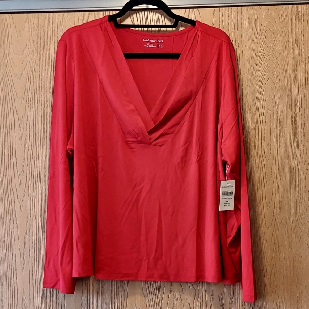 NWT Coldwater Creek Double V Neck Red 3X